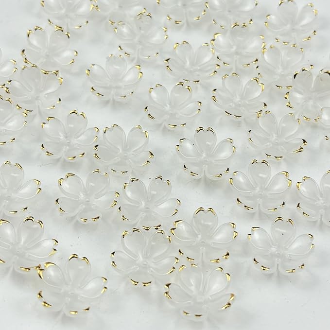 100pcs Acrylic Flower Beads, 19mm Cherry Blossom Plastic Gradient Flower Spacer Beads for DIY Crafts Bracelet Necklace Earrings Jewelry Making(White)