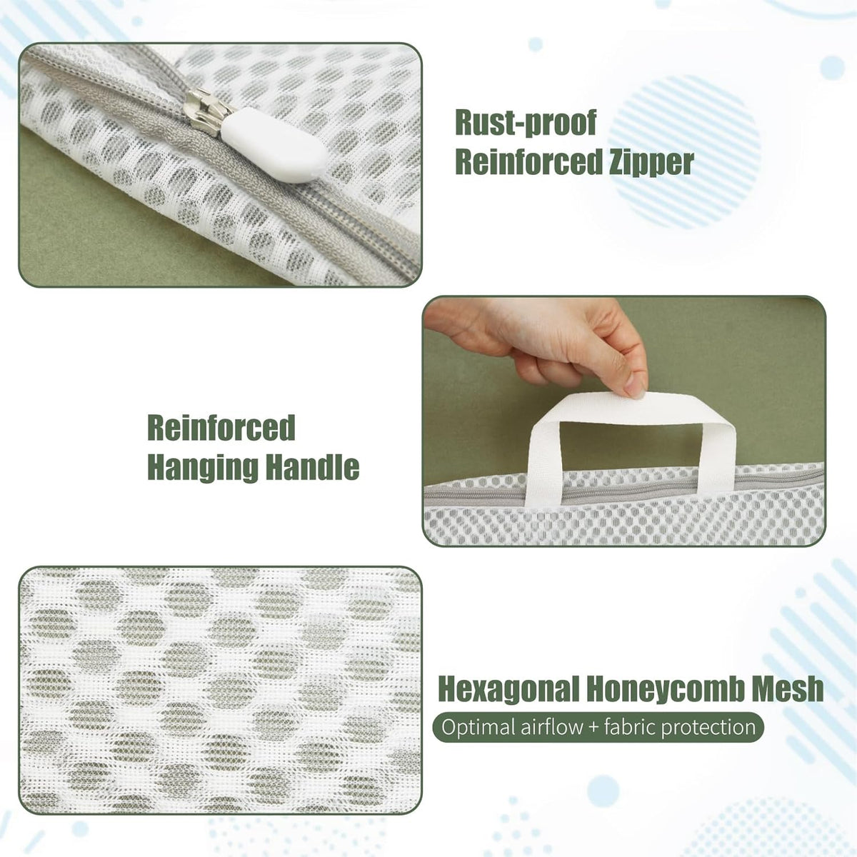 GWT 4Pcs 3D Mesh Laundry Bags with Hanging Handles (S/M/L/XL) - Durable Zippered Wash Bags for Delicates, Shoes & Bulk Clothes - Space-Saving Foldable Design