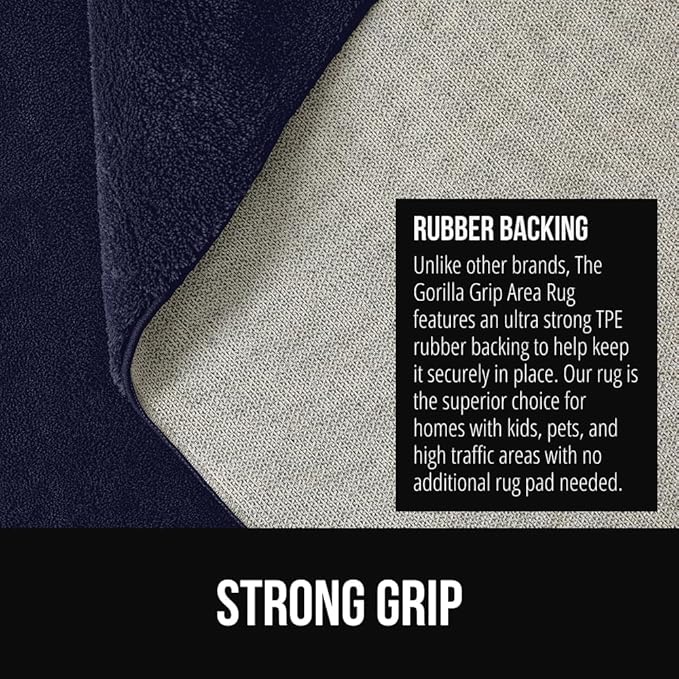 GORILLA GRIP Ultra Soft Washable Area Rug, Stain and Slip Resistant Plush Thick Carpet for Bedroom Living Room, No Shed Floor Rugs, Pet Friendly, Dorm Essentials, Kids Nursery Home Décor 5x3 Navy Blue