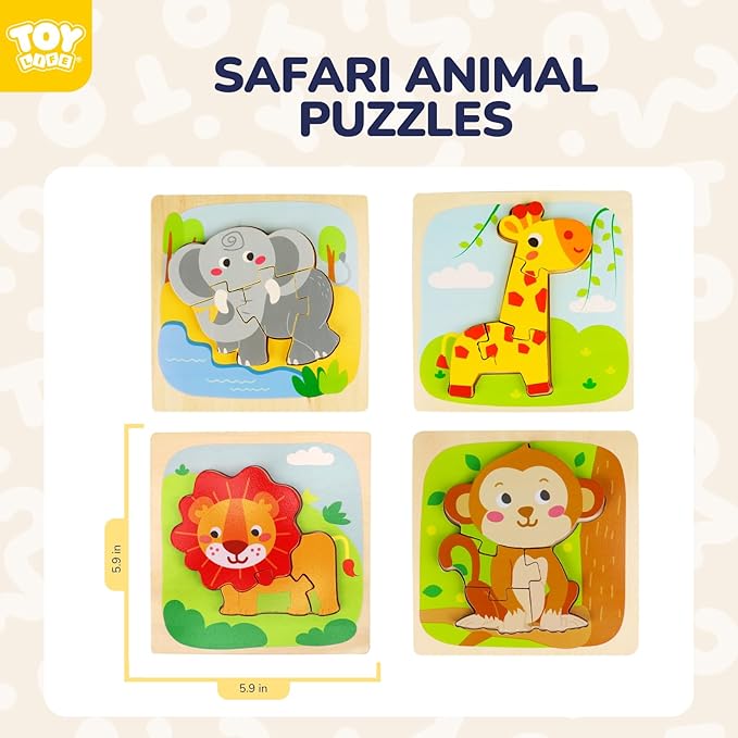 TOY Life Wooden Puzzles for Toddlers 2-4, Toddler Montessori Toys for 1 2 3 Year Old Boys Girls, Animals Wood Jigsaw Puzzles, Educational Learning Toy Kids Puzzle, Best Gifts for Baby Age 1-3 2-4