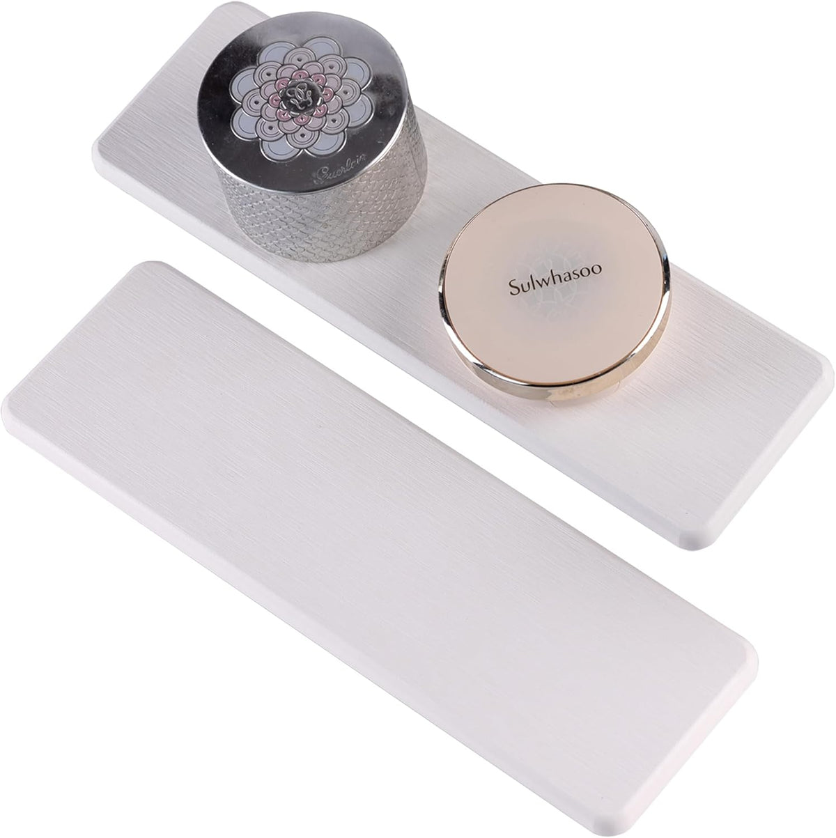 2 Pcs Water Absorbing Stone Trays, Kitchen/Bathroom Sink Soap Dish, Diatomite Tray Used for Hand Soap & Cosmetic Bottles in The Modern Home, 3.15" W x 10.2" L, White