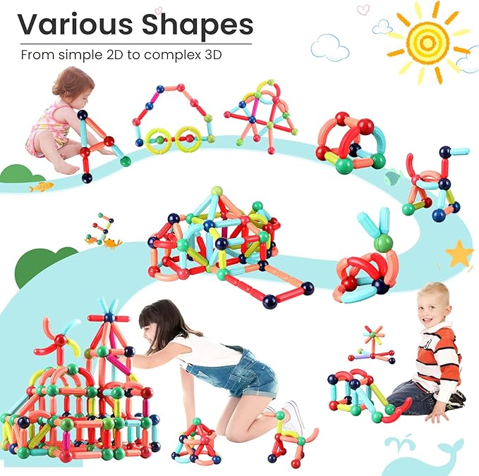 BAKAM Magnetic Building Blocks for Kids Ages 4-8, STEM Construction Toys for Boys and Girls, Large Size Magnetic Sticks and Balls Game Set for Kid’s Early Educational Learning (25PCS)