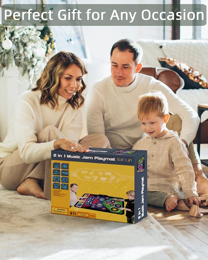SUNLIN 2-in-1 Music Jam Mat, Music Learning Toy for Boys Girls 3-6, Drum Set + Piano Mat, Toddler Birthday Gift 3 4 5 6 Years, Record & Playback, Built-in Songs, 8 Instrument Sounds, Volume Control