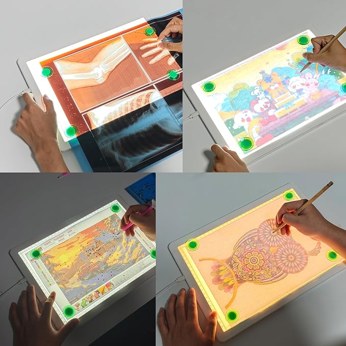 Elice Magnetic A4 Light Board with Bag for Diamond Painting, Tracing LED Light Box with Side Buttons, Super Bright Diamond Art Light Pad, Light Table for Drawing, Sketching, Weeding Vinyl - White