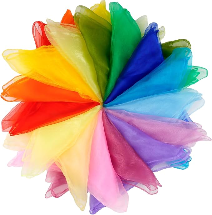 Scarves for Kids Play, 24 Inch Juggling Scarves, 15/30/45 Pcs available, Play Scarve for Toddlers, Dance, Magic Tricks