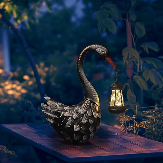 HONGLAND Solar Garden Statue Outdoor Swan Decor Bird Decor Lawn Ornament for Backyard Patio Porch Poolside（Black）