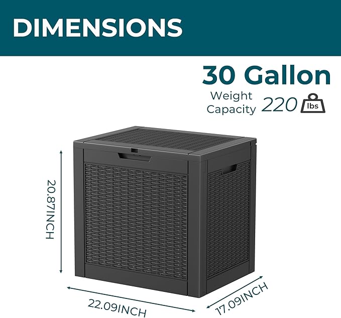 31 Gallon Outdoor Storage Box – Resin Deck Box with Lockable Lid, Waterproof Patio Furniture Storage for Tools, Garden & Yard Organization