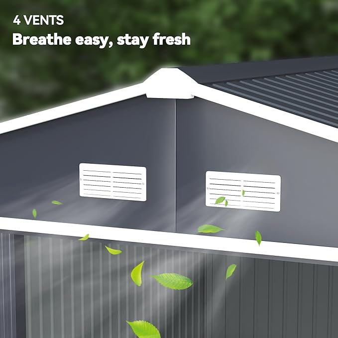 Outsunny 11' x 9' Outdoor Storage Shed, Garden Tool Metal Shed with Foundation Kit, Double Lockable Door, Air Vents and Sloping Roof, for Backyard, Patio, Lawn, Dark Gray