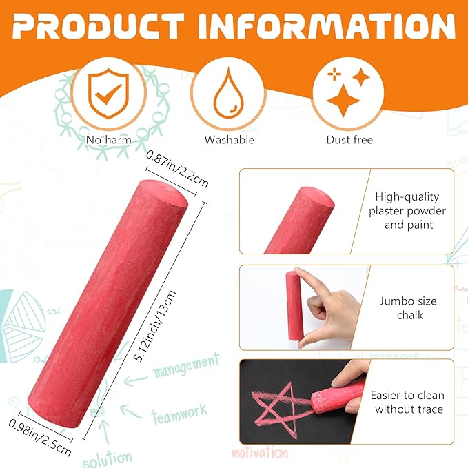 20 Pcs Sidewalk Chalks for Kids Non Toxic Jumbo Chalk for Party Gift Outdoor Art Classroom Play Painting (Red)