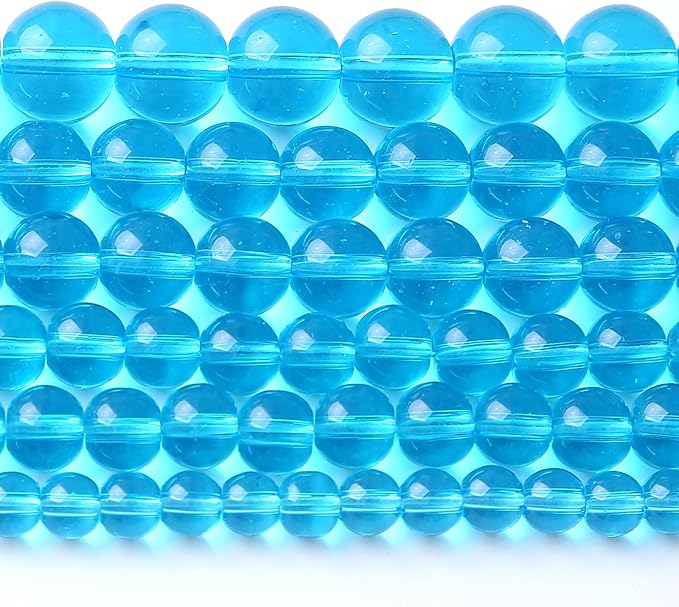 12MM Lake Blue Glass Beads Natural Gemstone Round Loose Stone Beads for Jewelry and Bracelets Making 32pcs 15"