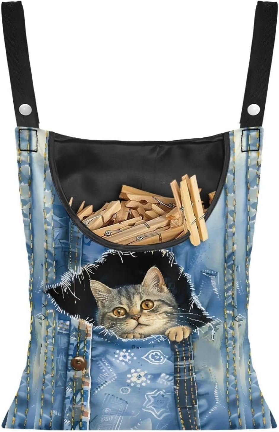 2 Pcs Clothespin Bag, Cat Pin Bag with Hanging Rope for Home Outdoor，Laundry Hanging Bag Fits Clothes Lines for Hanging Clothes Outside Balcony Bathroom Corridor Yard