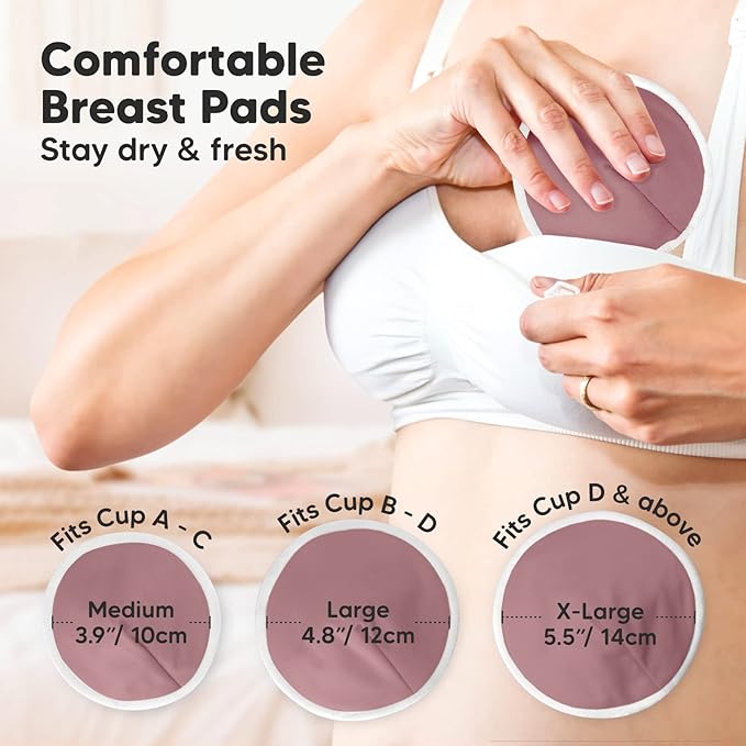 Organic Nursing Pads - 14 Washable Viscose Derived from Bamboo Breastfeeding Pads, Wash Bag, Reusable Breast Pads for Breastfeeding, Nipple Pads for Breastfeeding Essentials(Plum, L 4.8")