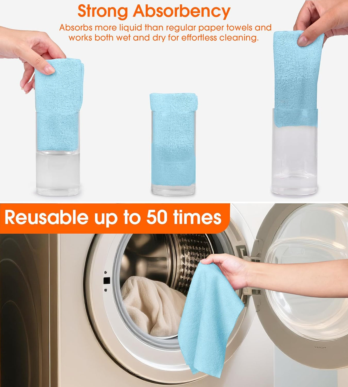 Roll of Microfiber Cleaning Cloth –100 Pack, Tear Away Microfiber Towels, Reusable, Washable, Scratch-Free, Cleaning Supplies,Kitchen Towels for Car, Home, Kitchen, Glass, Dishes(Blue)