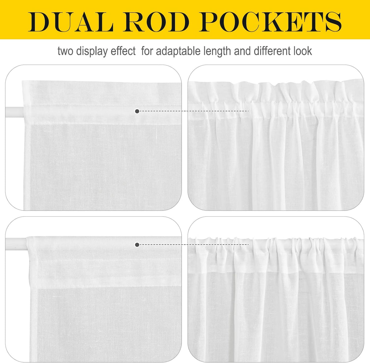 NICETOWN Linen Semi Sheer French Door Panels 80 inch Long, Light Filtering Curtains for Front Glass Back Entry Front Door with Tieback, 36" Wide, 1 Panel, White