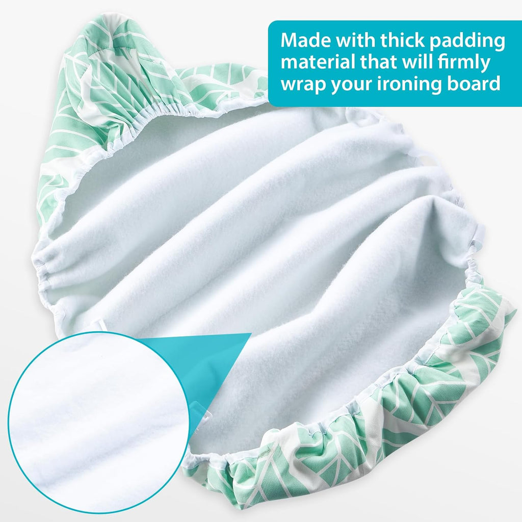 Wide Ironing Board Cover and Pad 18 x 49 inch Heat Reflective with Hook and Loop Fasteners, Thick Padding with Elasticized Edges, 3 Layers Iron Board Cover (Green Leaf)