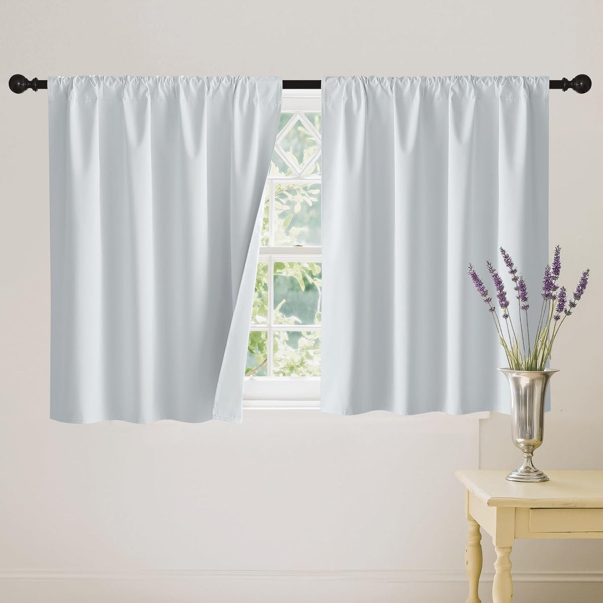 RYB HOME White Short Blackout for Small Window 45 inches Length, Thermal Insulated 100% Blackout Noise Reducing Window Shades for Bedroom Office, 42 inches Wide by 45 inches Long