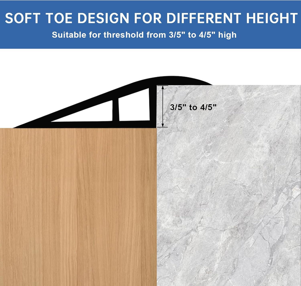 Vinyl Door Threshold Flooring Transition Strip Self Adhesive Carpet Edging Strip for Laminate Doorway Edge Threshold from 3/5" to 4/5" (Black, 6.6 Ft)