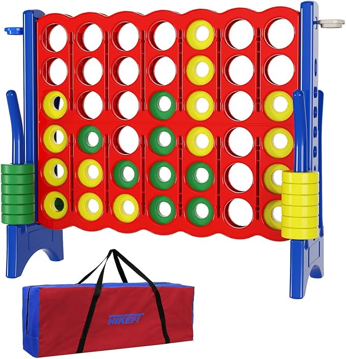 Jumbo 4 in a Row Game Set,4FT Giant Game Set with Carry Bag&42 Pieces Rings&Cup Holder,Indoor/Outdoor Yard Game for Kids & Adults-Fun Family&Party Game-Boosts Brain Power(Red&Blue)