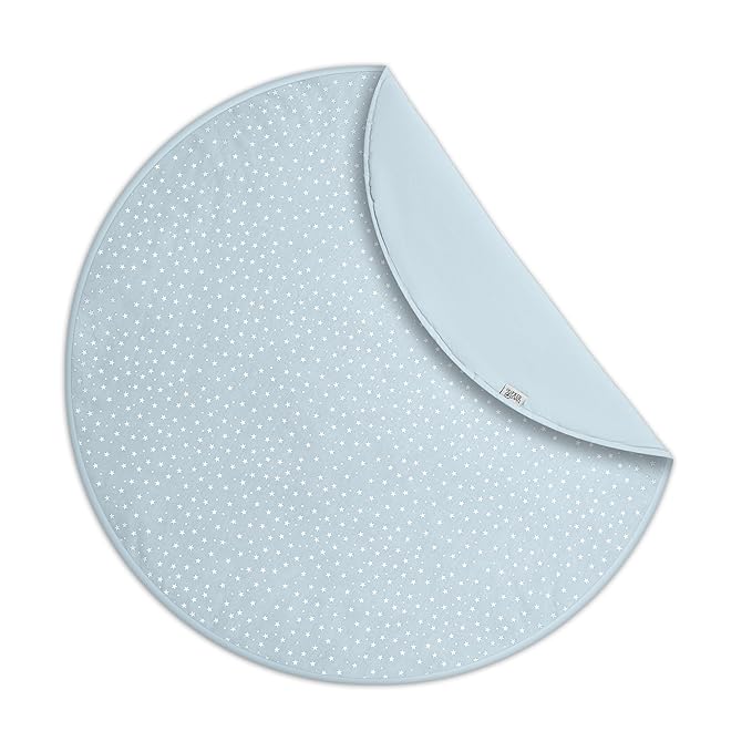 Byrd & Blume Round Baby Play Mat, Organic Cotton Soft Padded Nursery Floor Mat, Safe Hypoallergenic Baby Mat, Reversible, Foldable, Portable Infant Tummy Time Mat Fits Tents & Playpens (40"x40") Blue