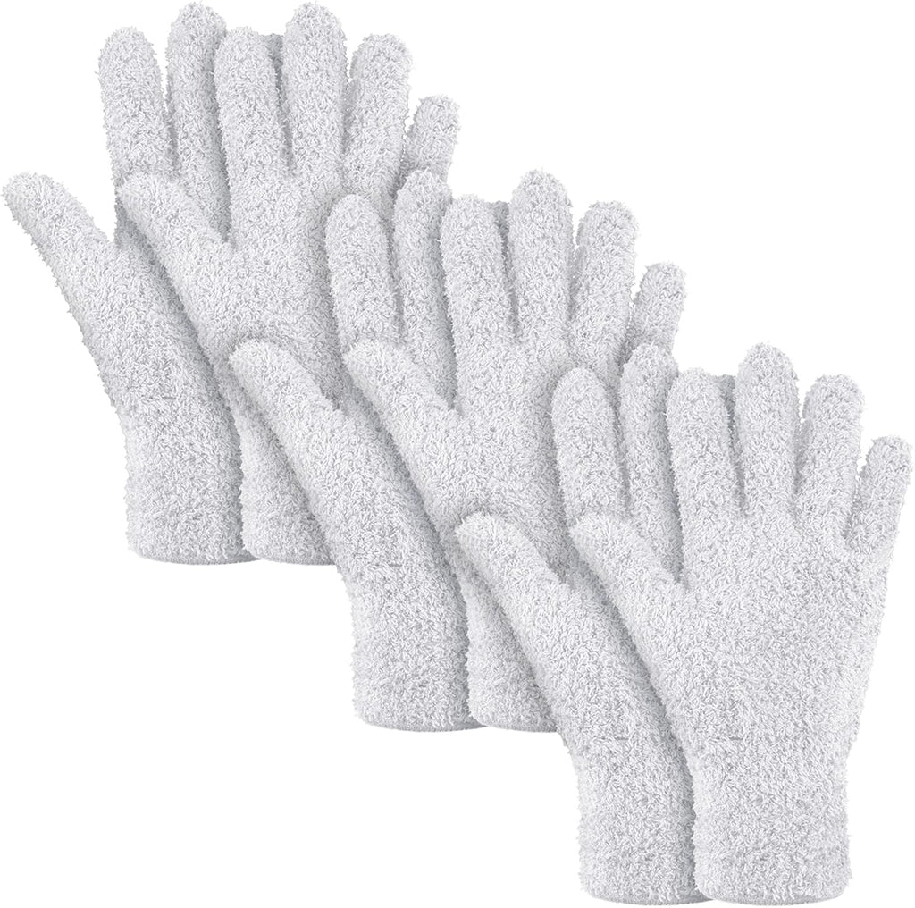 Patelai 3 Pairs Microfiber Plant Dusting Gloves Leaf Cleaning Gloves for Indoor Plants, Blinds, Furniture, House(Medium,White)