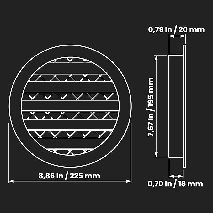 Repa Market 8" Inch Scratch Resistant Black Soffit Air Vent Cover - Aluminum Louvered Round Gable Vent with Mesh Screen - Exhaust/Intake Ventilation Grill for House - Outdoor Metal Duct Grate