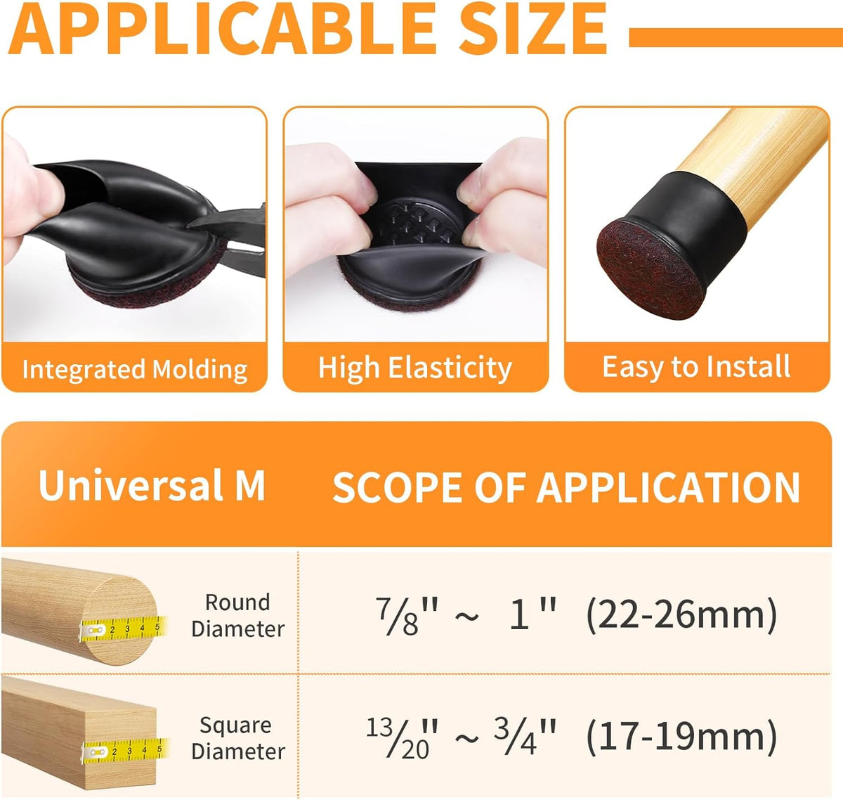 Ezprotekt 24 Pcs Round Silicone Chair Leg Floor Protectors with Felt, Floor Protectors for Chairs, Felt Furniture Pads Cups for Hardwood Floors, Chair Leg Caps Covers (M Fit: 0.87"-1", Black)