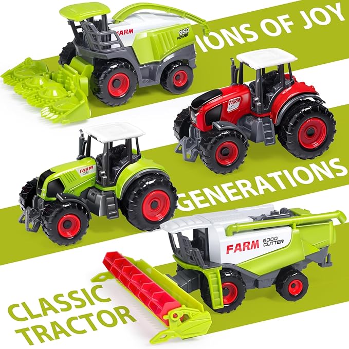Oriate Farm Tractor Set 34 Piece Die Cast Vehicle Value Playset, Large Size 4.8" Tractors Toy Kids Birthday Gift, Farm Play Mat Tractors Animals Trailer Toys, Farm Equipment Accessories