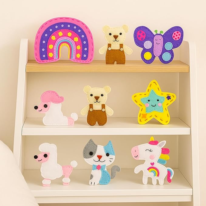 FYXGZZH Kids Beginner Sewing Kit – DIY Stuffed Craft Set with Pre-Cut Felt, Plastic Needle & Embroidery Thread, Educational Arts & Crafts for Boys & Girls Ages 6-12, Bear