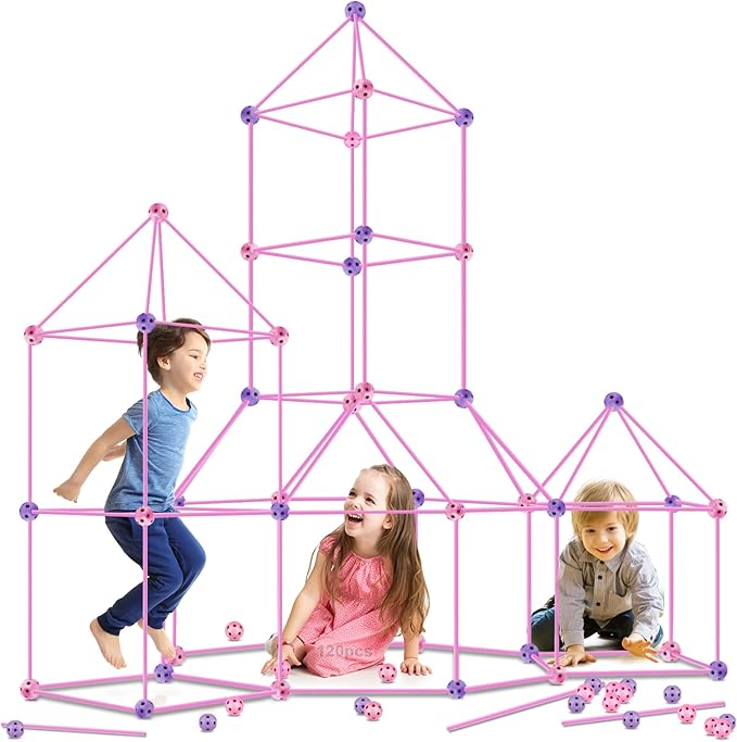 Kids Fort Building Kit 120 Pieces Construction STEM Toys for 3 4 5 6 7 8 9 10 11 12 Years Old Boys and Girls Ultimate Forts Builder Gift Build DIY Educational Learning Toy for Indoor Outdoor
