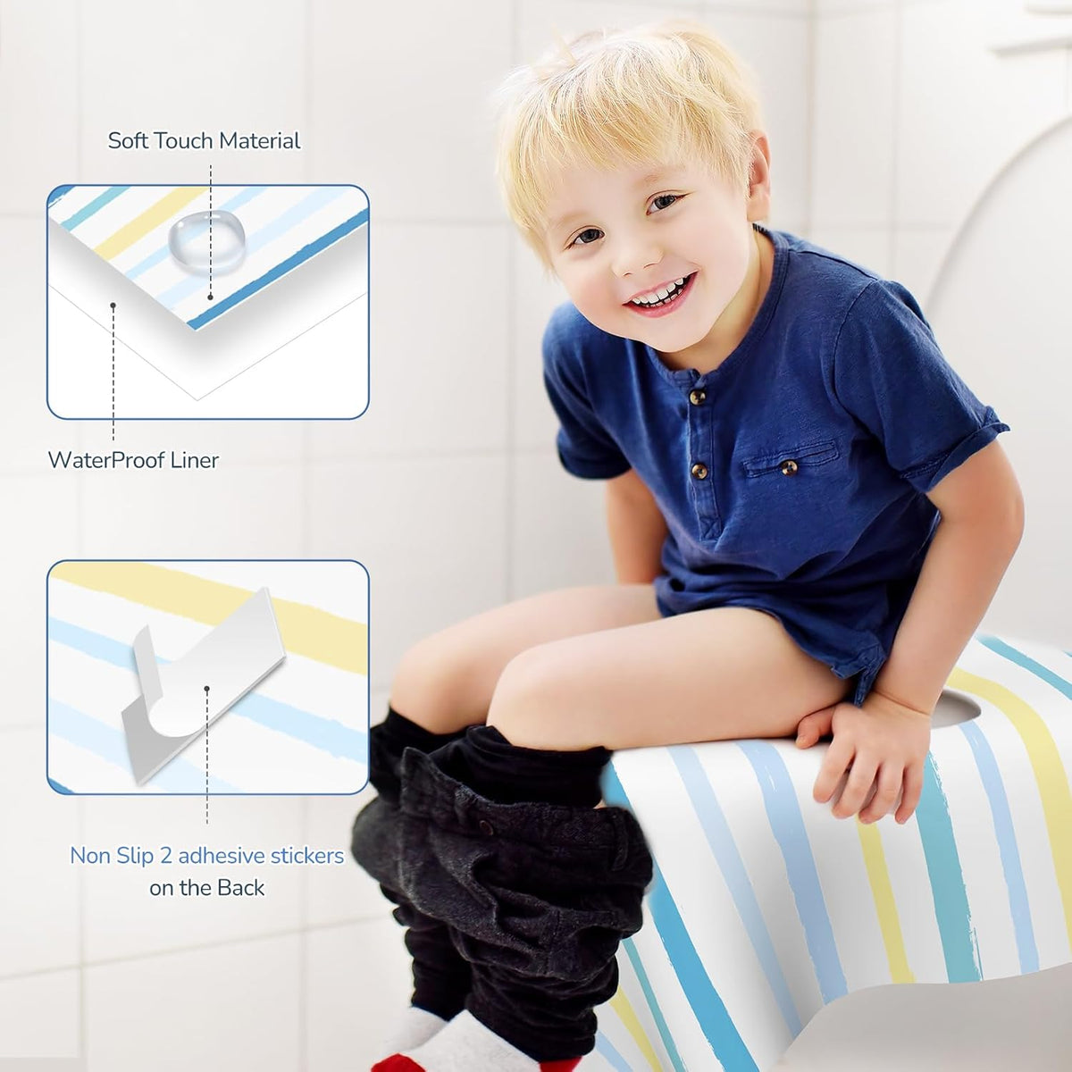 Toilet Seat Covers Disposable, Large Waterproof Potty Covers for Toddlers, Kids, and Adults, Toddler Potty Training for Public Restroom, Airplane, Trip, Individually Wrapped for Travel (Wave)