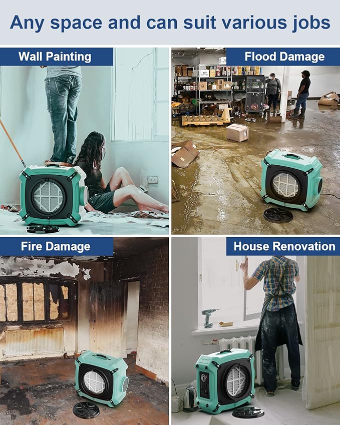 ALORAIR PureAiro HEPA Max 770 industrial Air Scrubber, 3-Stage Filtration System, GFCI Outlet, Negative Air Scrubber Water Damage Restoration Interior Decoration, Green