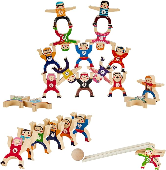 Wooden Stacking Toys,16Pcs Circus Hercules Acrobatic Troupe Interlock Toy,Balancing Building Blocks Game Toddler Puzzle Toys,for 3 4 5 6 Years Old Kids Adults