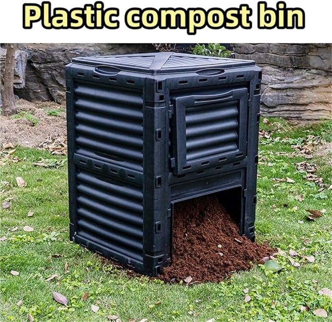Large Fertilizer Fermentation Box, Plastic Compost Bin, Lightweight Outdoor Composting Box Suitable for Garden, Courtyard and Kitchen(Black,Medium)