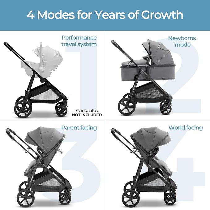 Mompush Wiz 2 in 1 Baby Stroller with Bassinet Mode, Convertible Infant Stroller for Newborn and Toddler with Reversible Seat and Large UPF 50+ Canopy