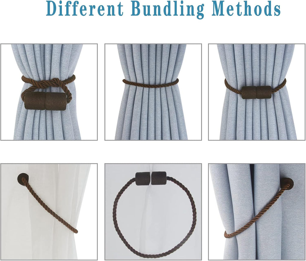 Magnetic Curtain Tiebacks 4 Pack Coffee Curtain Rope Tieback Curtain Holders for Drapes Modern Tie Backs Decorative Curtain Holdbacks