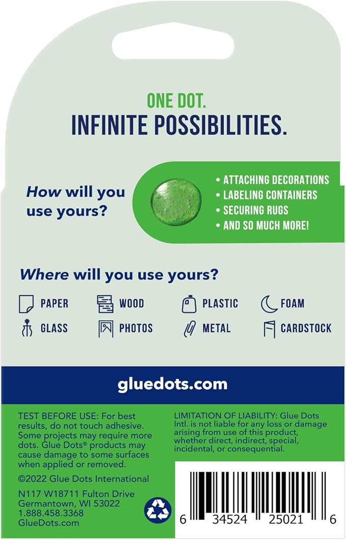 Glue Dots, Roll for everyday uses, 3-pack, ½”, .5 Inch, 900 Total Dots, Movable, Repositionable, Multi-Functional, Label Containers, Glue Stick and Tape Alternative, Clear