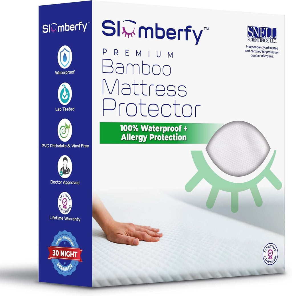 Waterproof Mattress Protector by Slumberfy | Hypoallergenic Viscose Made from Bamboo Mattress Protector | Natural + Breathable Jacquard Fabric | Queen Mattress Cover – 60x80”