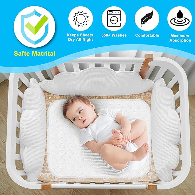 Waterproof Reusable Incontinence Bed Pads Washable Incontinence Underpads 8 Cups Absorbency,Mattress Protector for Adults, Kids and Pets(34”x 36” inch 4 Pack)