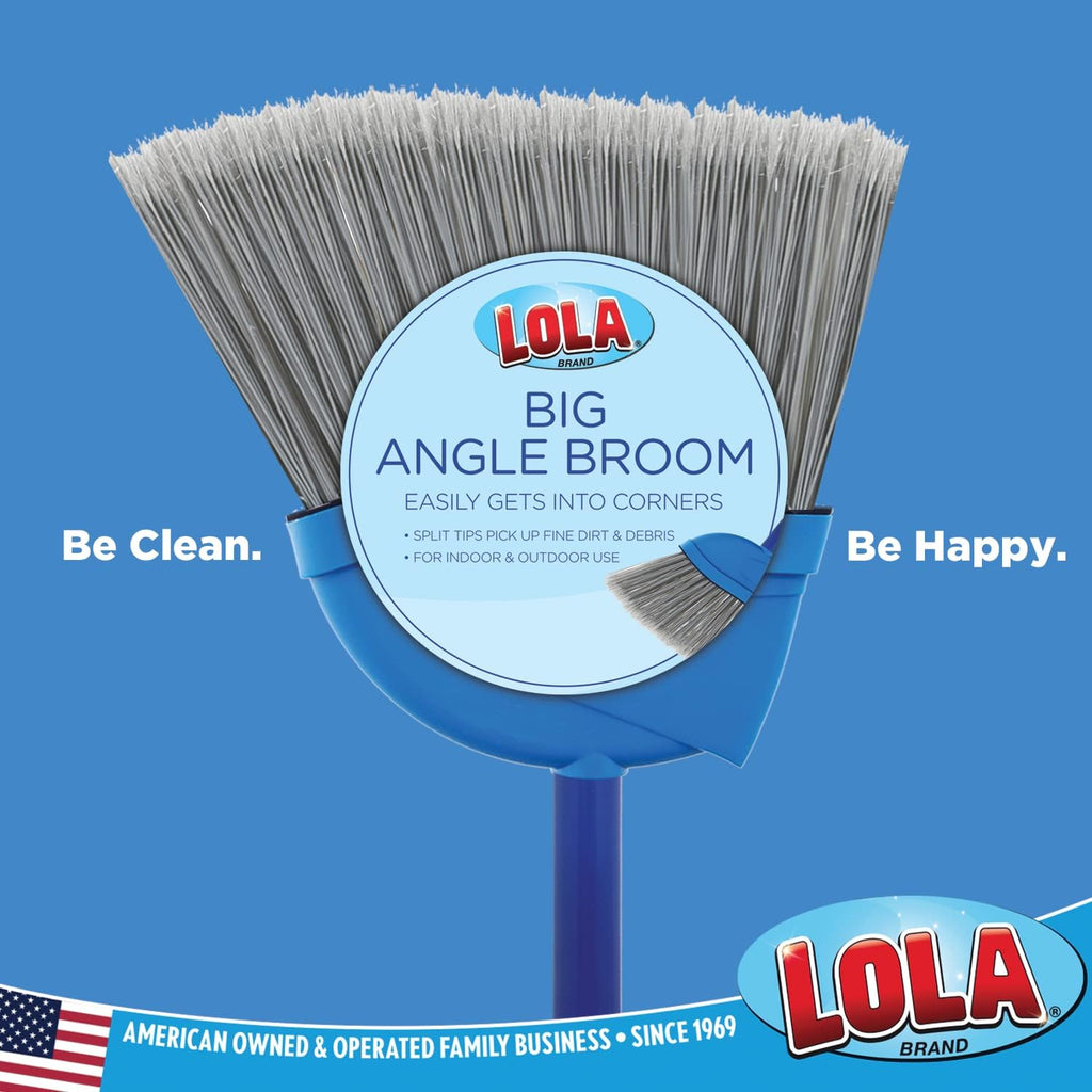 Angle Broom, Indoor, 13" W, Large Style - Made w/Recycled Soda Bottle Bristles & Aluminum, has Swivel Hang Cap for Storage, by LOLA, 1 Pack