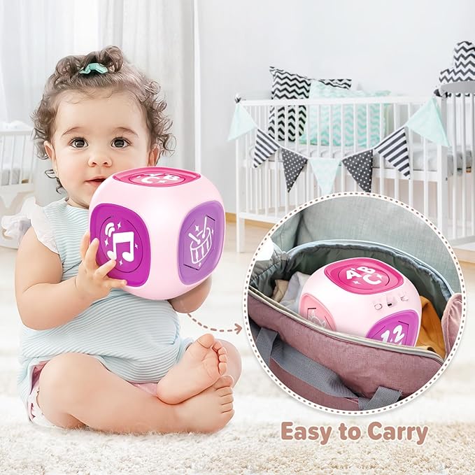 Musical Learning Toys for 1+ Year Old Girl, Bilingual Early Learning Educational Cube with Light & Sound, Baby Girl Toys 12-18 Month, Christmas Birthday Gifts for Toddler Girl 1-2 Year Old