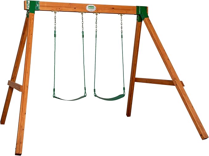 Backyard Discovery Durango Cedar Wood Swing Set Kit with Classic A-Frame, Two Belt Swings, Pinch-Free Ropes, Easy Assembly, Heavy-Duty, Lumber and Hardware Included, Outdoor Playset, Ages 3-10