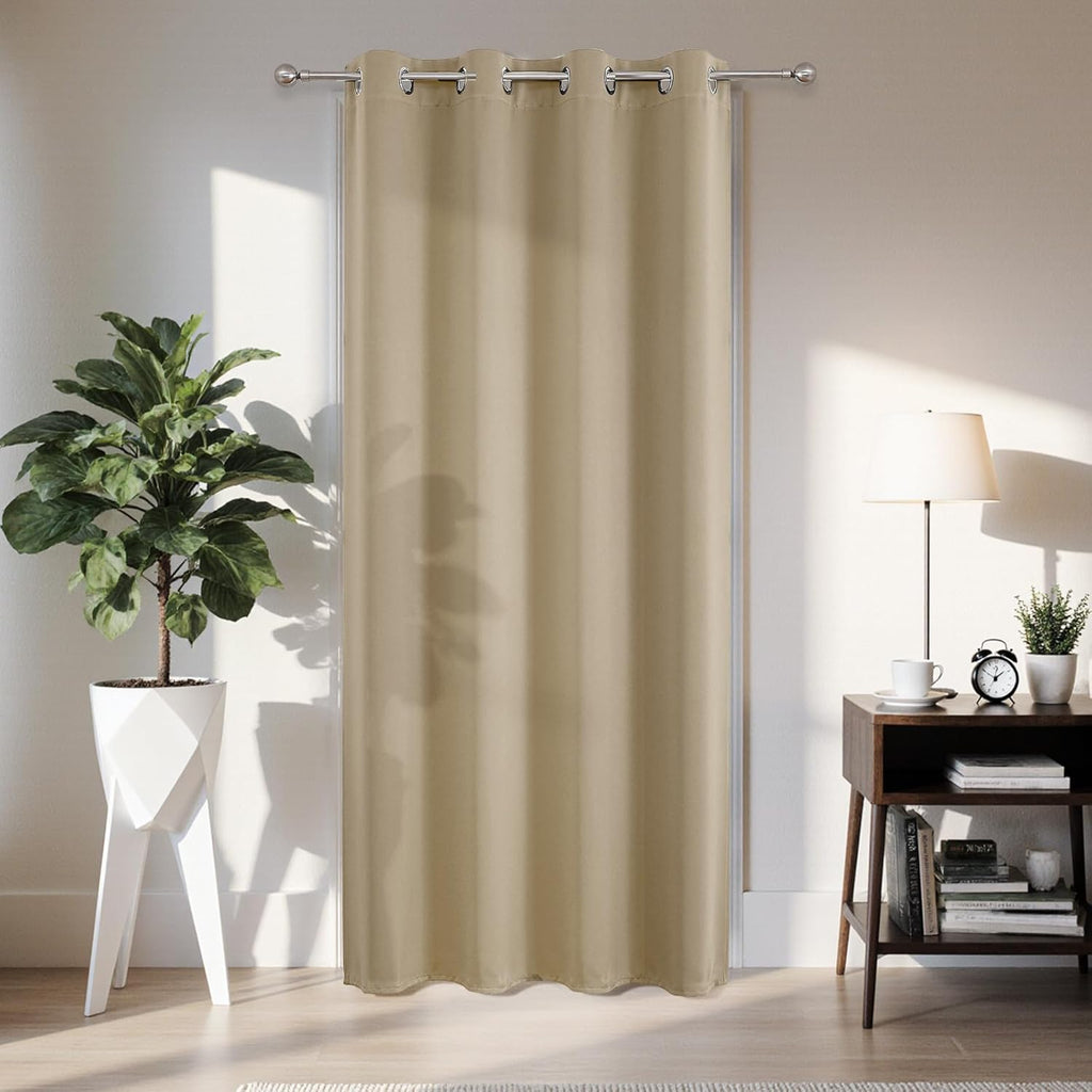 Joydeco Blackout Door Curtain for Doorway Privacy 84 Inches Long, Grommet Closet Curtain for Open Closet, Room Divider for Bedroom Living Room (Light Beige, 52Wx84L, 1 Panel)