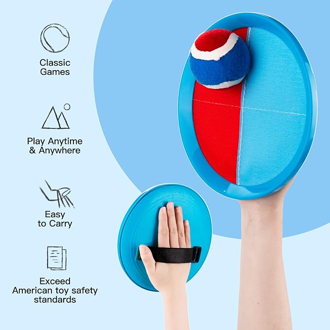 EVERICH Upgraded Toss and Catch Ball Game Set - Indoor and Outdoor Games for Kids 3-12, Beach Sand Pool Water Toy Includes 2 Paddles 2 Sticky Balls, Great Birthday Easter Gifts for Boys Girls
