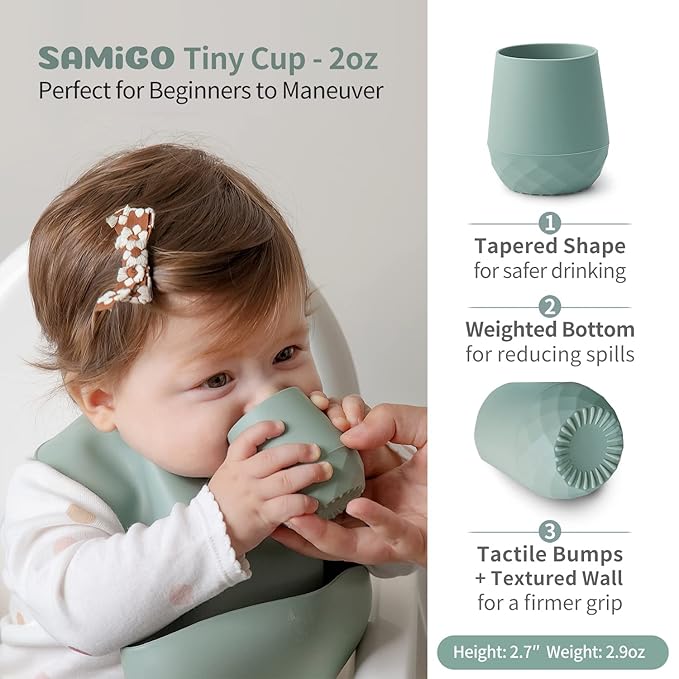 SAMiGO Silicone Baby Feeding Set, Baby Led Weaning Supplies, Suction Bowl Plate Bib Cup Self Feeding Spoons, Solid Food Eating Essentials, First Stage Utensils, 6+ Months