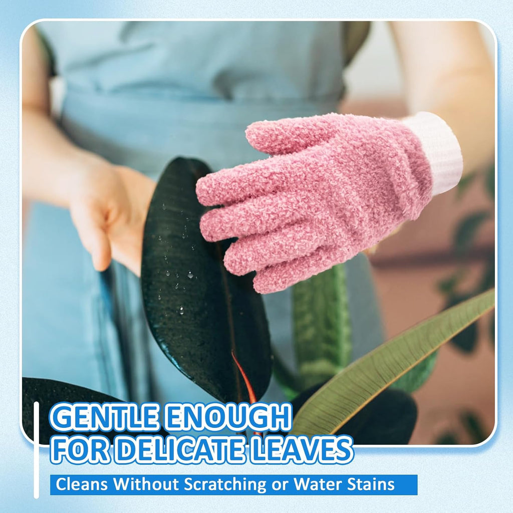 MIG4U Microfiber Dusting Gloves House Cleaning Glove for Blinds, Windows, Shutters, Furniture, and Car, Reusable Lint-Free Pink 2 Pairs S/M