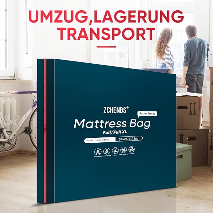 ZCHENBS® – Mattress Bags for Moving and Storage,Mattress Bag with Zippers,5 Mil Ultra-Thick Bed Bag,Waterproof,Anti-Tear,Heavy-Duty Mattress bag (Black, Full/Full XL-(1 Pack))