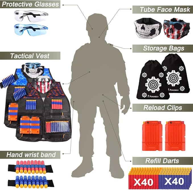 POKONBOY 2 Sets Tactical Vest Kits Compatible with Nerf Guns N-Strike Elite Series