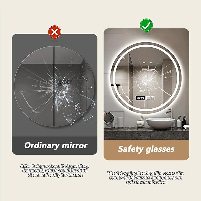 Wall Mirror for Bathroom, Wall Mounted Multifunction Bathroom Vanity Mirror with LED Lights and Demister Pad, 3-Color Dimmable LED Light, for Living Room and Bathroom(A,90cm/35.4in)
