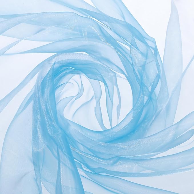 MECCANIXITY Iridescent Sheer Organza Fabric, 2 Yards x 59 Inches Solid Holographic Shiny Fabric Organza Cloth for Wedding, Curtains, Costume, Photo Background, Gradient Light Blue