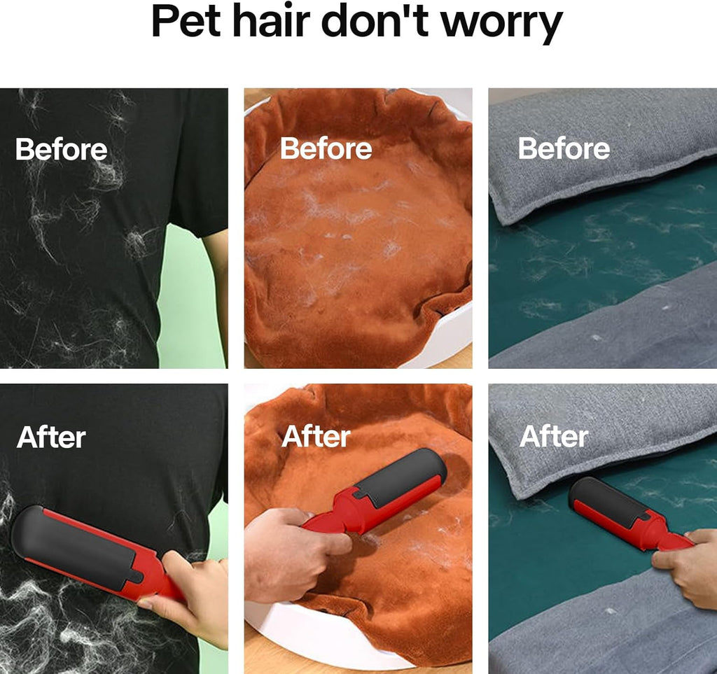 PAKEWAY 2 Pack Pet Hair Removal Tool, Reusable Dog & Cat Fur Remover with Comfy Non-Slip Handle, Portable Lint Roller with Self-Cleaning Base for Couch, Car Seat, Carpet, Bedding